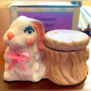 Spring/Easter Bisque Bunny Rabbit Candle Holder including Candle - 3 for 12.